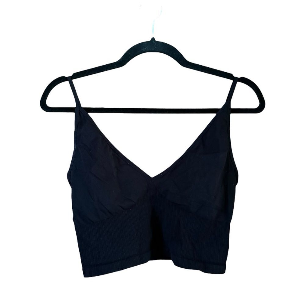 Free People Intimately Black V-Neck Longline Bra Size M/L Neutral Edgy Casual
